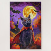 Halloween Russian Blue Cat Vampire Pumpkins Beängs Puzzle (Vertikal)