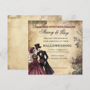 Halloween Rustic Gothic Skeleton Wedding Einladung