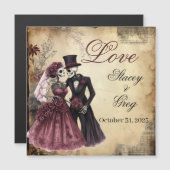 Halloween Rustic Gothic Skeleton Wedding Magneteinladung (Vorne/Hinten)