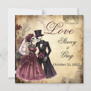 Halloween Rustic Gothic Skeleton Wedding Magneteinladung
