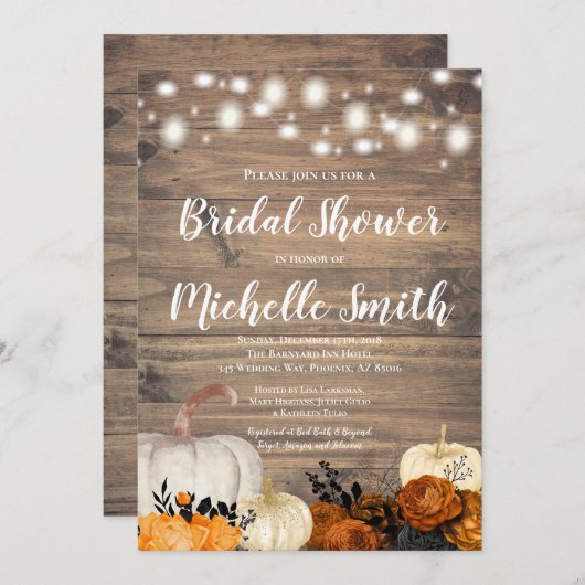 Halloween Rustic Orange Rose Brautparty Einladung (Vorne/Hinten)