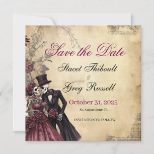 Halloween Rustikaler Gotischer Skelett Hochzeitste Einladung