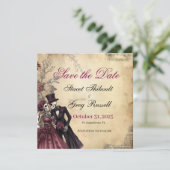 Halloween Rustikales Gotisches Skelett Save the Da Einladung (Stehend Vorderseite)