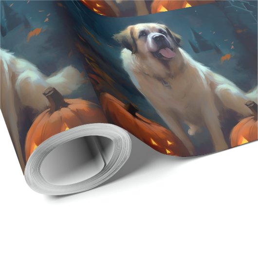 Halloween Saint Bernard mit Pumpkins Beängstigend Geschenkpapier (Rolleneckpunkt)