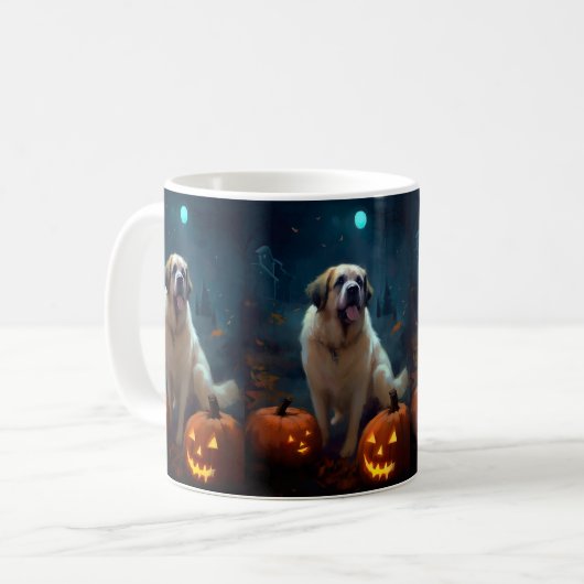 Halloween Saint Bernard mit Pumpkins Beängstigend Kaffeetasse (Vorderseite Links)
