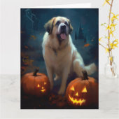 Halloween Saint Bernard mit Pumpkins Beängstigend Karte (Gelbe Blume)