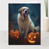 Halloween Saint Bernard mit Pumpkins Beängstigend Karte (Vorderseite)