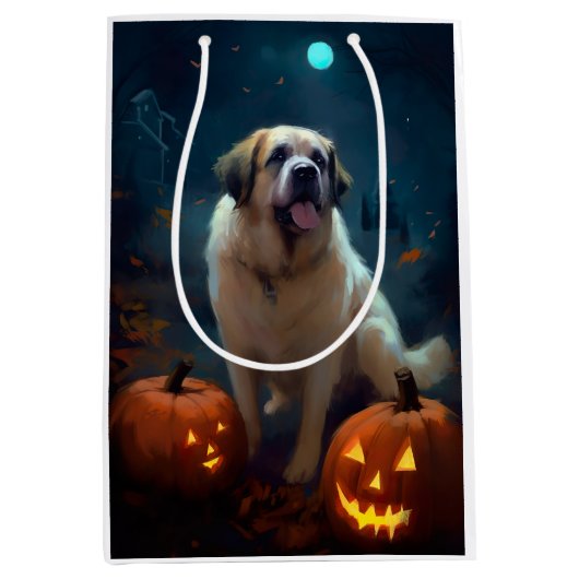 Halloween Saint Bernard mit Pumpkins Beängstigend Mittlere Geschenktüte (Vorderseite)