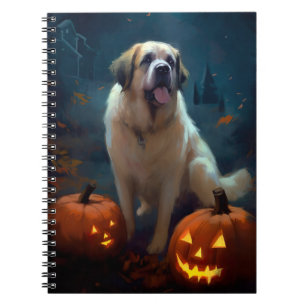 Halloween Saint Bernard mit Pumpkins Beängstigend Notizblock