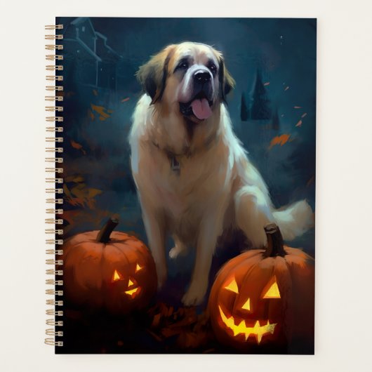 Halloween Saint Bernard mit Pumpkins Beängstigend Planer (Vorderseite)