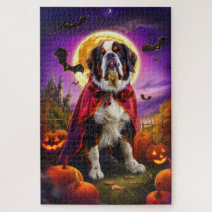 Halloween Saint Bernard Vampire Pumpkins Beängstig Puzzle
