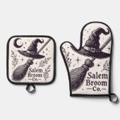 Halloween Salem Hexe Broomstick Ofenhandschuh & Topflappen-Set (Vorderseite)