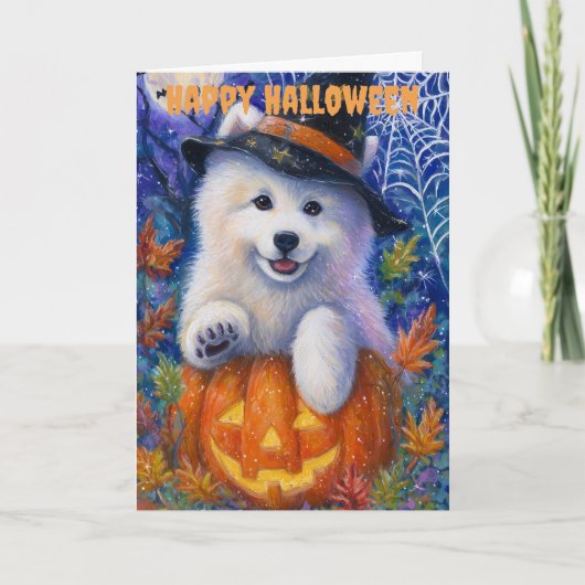 Halloween Samoyed Hund Feiertagskarte (Vorderseite)