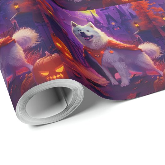 Halloween Samoyed Vampire Pumpkins Beängstigend Geschenkpapier (Rolleneckpunkt)