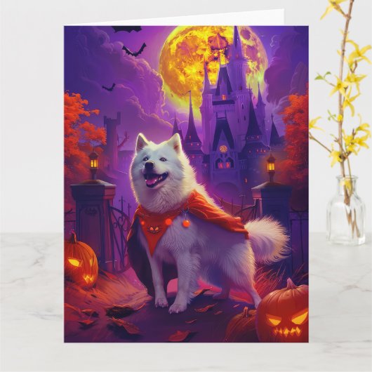 Halloween Samoyed Vampire Pumpkins Beängstigend Karte (Gelbe Blume)