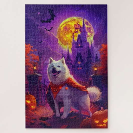 Halloween Samoyed Vampire Pumpkins Beängstigend Puzzle (Vertikal)