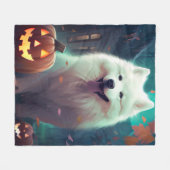 Halloween Samoyed with Pumpkins Beängstigend Fleecedecke (Vorderseite (Horizontal))