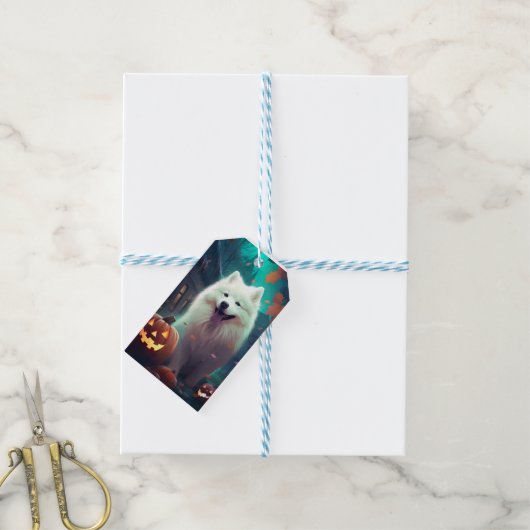 Halloween Samoyed with Pumpkins Beängstigend Geschenkanhänger (Mit Garn)