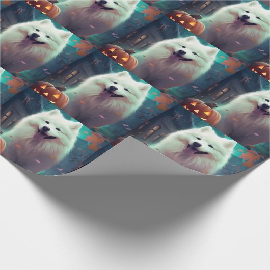 Halloween Samoyed with Pumpkins Beängstigend Geschenkpapier (Ecke)