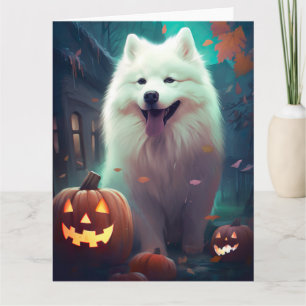 Halloween Samoyed with Pumpkins Beängstigend Karte
