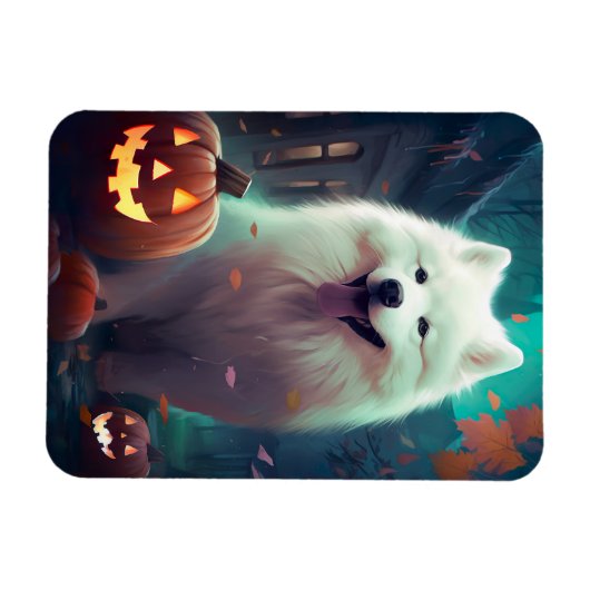 Halloween Samoyed with Pumpkins Beängstigend Magnet (Horizontal)