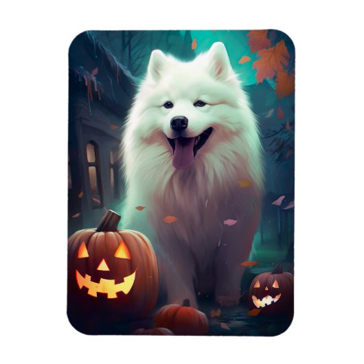 Halloween Samoyed with Pumpkins Beängstigend Magnet (Vertikal)