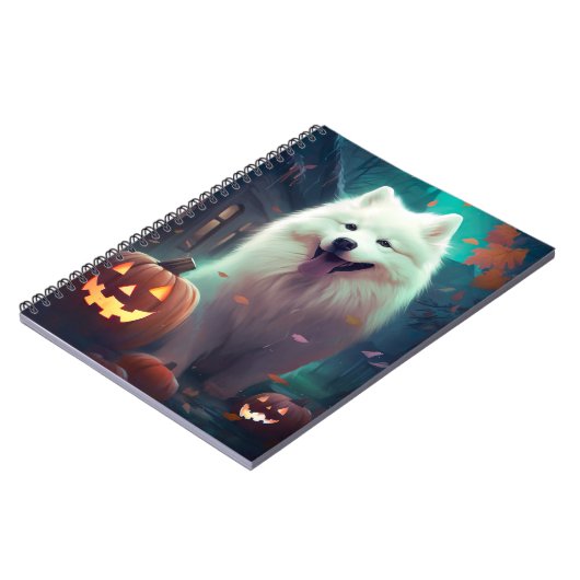 Halloween Samoyed with Pumpkins Beängstigend Notizblock (Linke Seite)