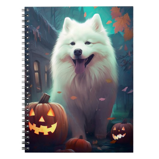 Halloween Samoyed with Pumpkins Beängstigend Notizblock (Vorderseite)