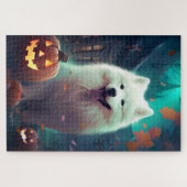 Halloween Samoyed with Pumpkins Beängstigend Puzzle (Horizontal)