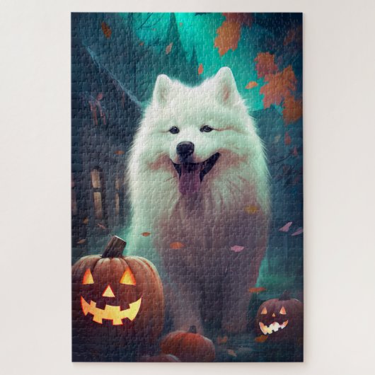 Halloween Samoyed with Pumpkins Beängstigend Puzzle (Vertikal)
