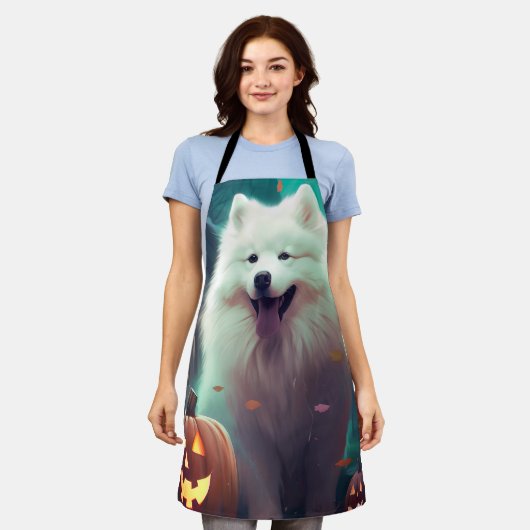 Halloween Samoyed with Pumpkins Beängstigend Schürze (Getragen)