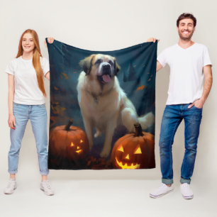 Halloween-Sankt-Bernhardshund mit Kürbissen Grusel Fleecedecke