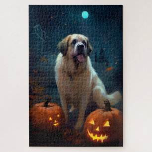 Halloween-Sankt-Bernhardshund mit Kürbissen Grusel Puzzle