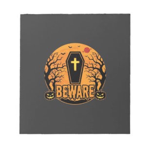 Halloween Sarg Vorsicht Kürbis Horror Design_1 Notizblock
