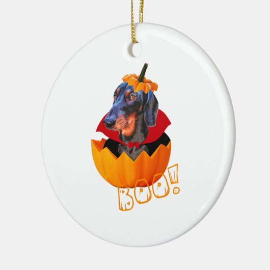 Halloween Sausage Dog Boo Pumpkin Dackel Keramik Ornament (Links)