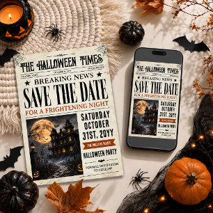 Halloween Save The Date, Halloween-Zeitung Einladung