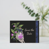 Halloween Save the Date mit Lila Liebe-Pop Ankündigungspostkarte (Stehend Vorderseite)