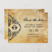 Halloween Save the Date - Skull & Crossbones Ankündigungspostkarte (Vorne/Hinten)