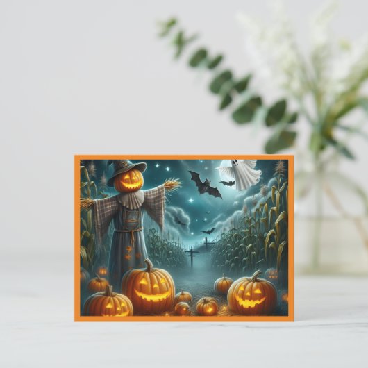 Halloween Scarecrow Feiertagspostkarte (Stehend Vorderseite)