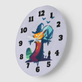 Halloween Scarecrow With Bats Crow And Owl Große Wanduhr (Winkel)