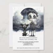Halloween Scary Boy and Dog Under a Full Moon Einladung (Vorderseite)