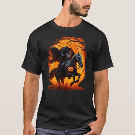 Halloween Scary Pumpkin Headless Horseman Horse Ri T-Shirt (Vorderseite)