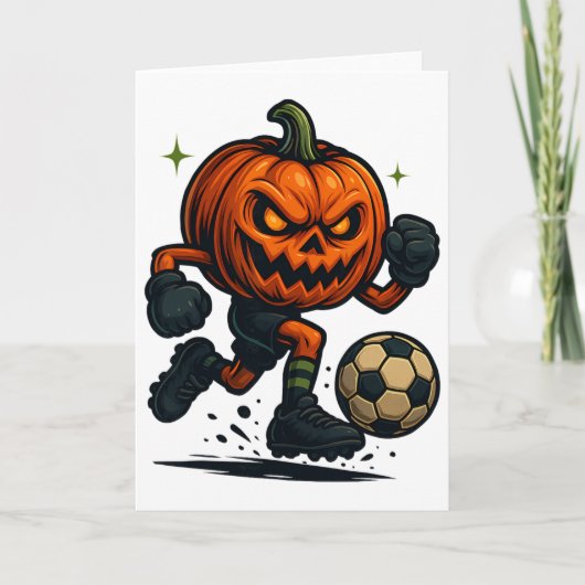 Halloween Scary Pumpkin Showing Soccer Skills Spoo Karte (Vorderseite)