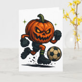 Halloween Scary Pumpkin Showing Soccer Skills Spoo Karte (Gelbe Blume)
