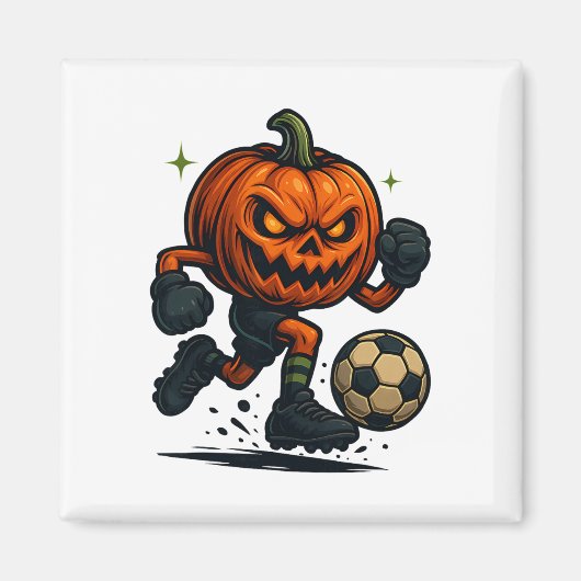 Halloween Scary Pumpkin Showing Soccer Skills Spoo Magnet (Vorne)