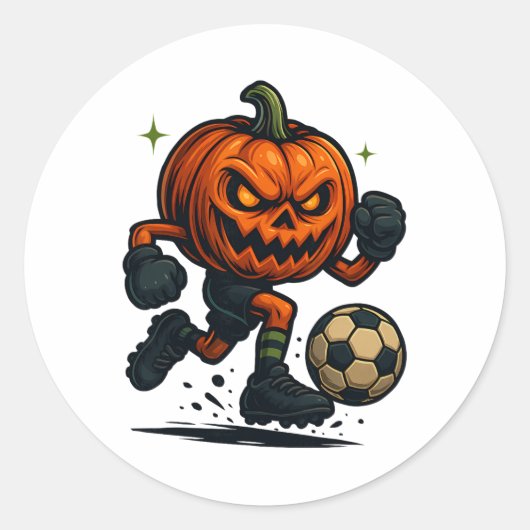 Halloween Scary Pumpkin Showing Soccer Skills Spoo Runder Aufkleber (Vorderseite)