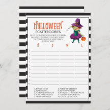Halloween Scattergories Spielkarten mit Hexe