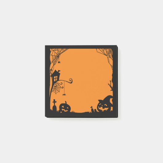 Halloween Scene Black Orange Post-it Klebezettel (Vorderseite)