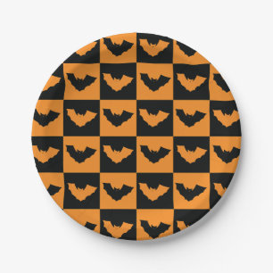 Halloween-Schachbretter Muster mit Fledermäusen Pappteller