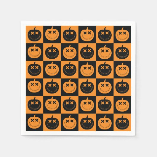 Halloween-Schachbretter Muster mit Kürbis Serviette (Vorderseite)